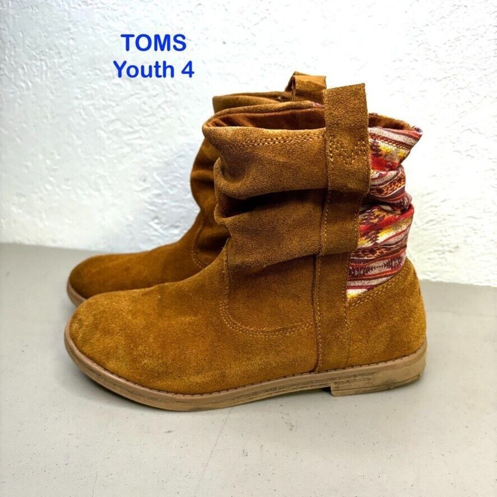 TOMS Laurel Cinnamon Faux Suede Sunset Stripe Slouch Ankle Bootie Girls Size 4 M